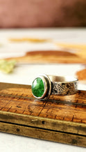 Load image into Gallery viewer, Green Tourmaline Gemstone and Textured Sterling Silver Ring