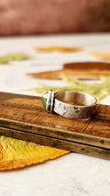 Load image into Gallery viewer, Green Tourmaline Gemstone and Textured Sterling Silver Ring
