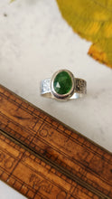 Load image into Gallery viewer, Green Tourmaline Gemstone and Textured Sterling Silver Ring