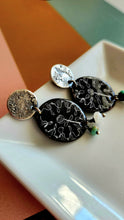 Load image into Gallery viewer, Black Enamel and Sterling Silver Earrings