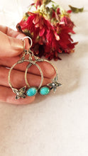 Load image into Gallery viewer, Turquoise Floral Sterling Silver Hoop Earrings