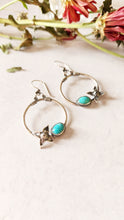 Load image into Gallery viewer, Turquoise Floral Sterling Silver Hoop Earrings