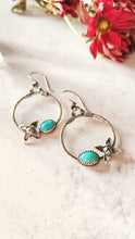 Load image into Gallery viewer, Turquoise Floral Sterling Silver Hoop Earrings