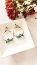 Load image into Gallery viewer, Turquoise Floral Sterling Silver Hoop Earrings