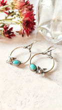 Load image into Gallery viewer, Turquoise Floral Sterling Silver Hoop Earrings