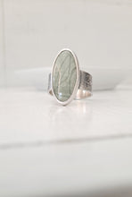 Load image into Gallery viewer, Green Imperial Jasper Gem Stone and Textured Sterling Silver Ring