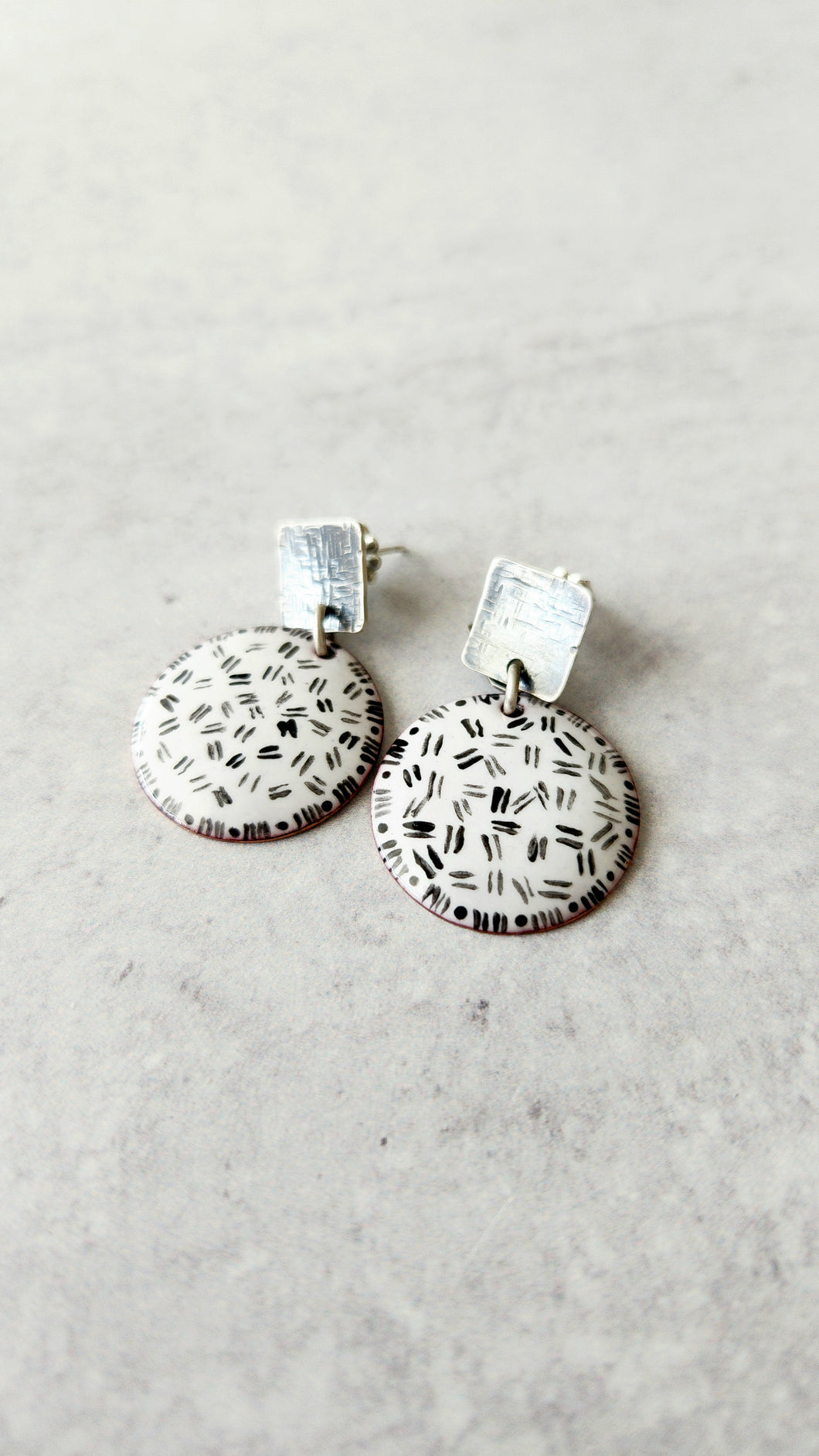 Contemporary Black and White Enamel Earrings